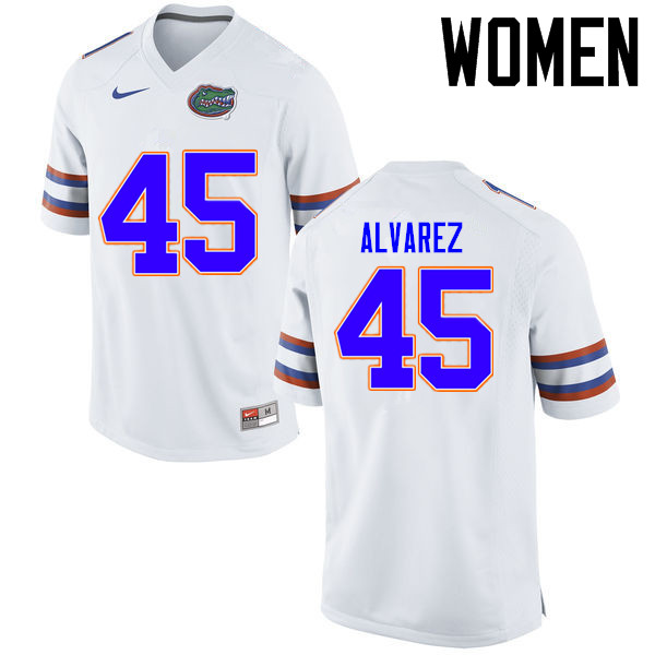 Women Florida Gators #45 Carlos Alvarez College Football Jerseys Sale-White - Click Image to Close